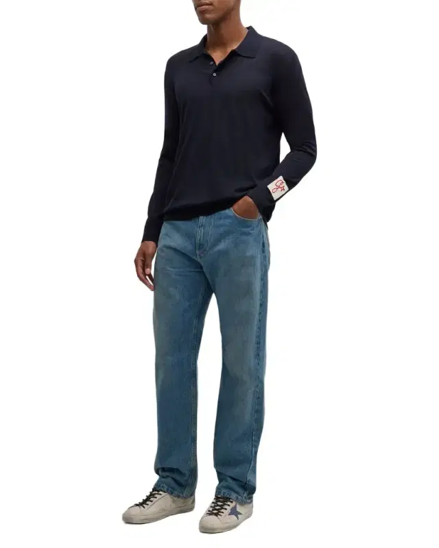 Men 's Wool Knit Polo Shirt