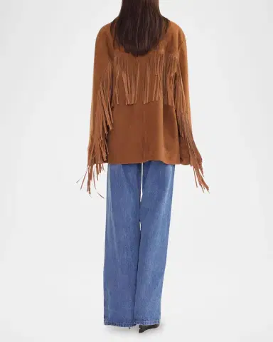CYNTHIA ROWLEY Fringe-Trim Faux Suede Jacket | Thumbnail 2