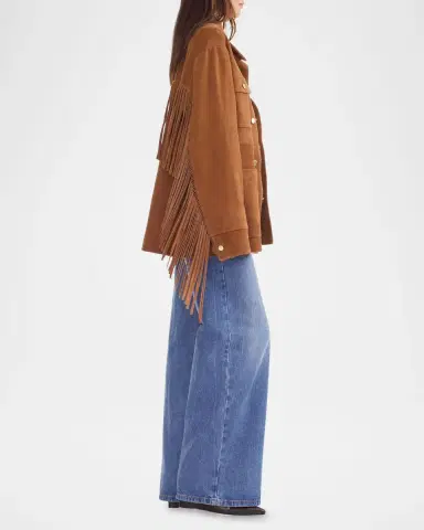 CYNTHIA ROWLEY Fringe-Trim Faux Suede Jacket | Thumbnail 3