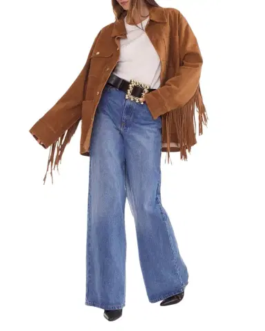 CYNTHIA ROWLEY Fringe-Trim Faux Suede Jacket | Thumbnail 1