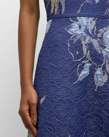 Rickie Freeman for Teri Jon Off-Shoulder Metallic Flower Jacquard Gown | Thumbnail 3