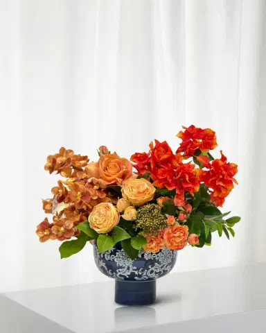 Winward Home Vanda Rose 18" Faux Floral Arrangement in Porcelain Bowl with Stand | Thumbnail 1 Winward Home Vanda Rose 18" Faux Floral Arrangement in Porcelain Bowl with Stand | Thumbnail 1