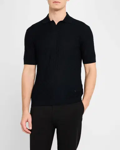 Emporio Armani Men's Wool Johnny Collar Short-Sleeve Polo Sweater | Thumbnail 3 Emporio Armani Men's Wool Johnny Collar Short-Sleeve Polo Sweater | Thumbnail 3