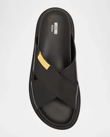 MOSCHINO Men's Calfskin Leather Slide Sandals | Thumbnail 5 MOSCHINO Men's Calfskin Leather Slide Sandals | Thumbnail 5