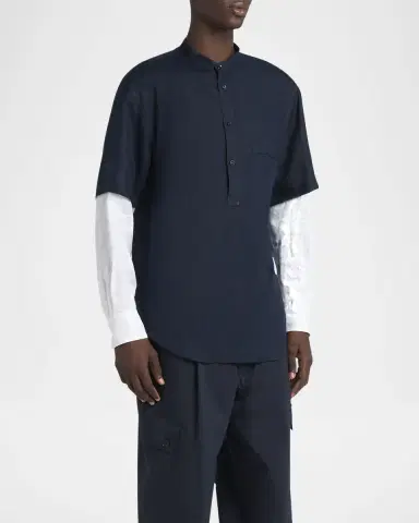 Giorgio Armani Men's Linen Shirt with Sewn-In Long Sleeves | Thumbnail 3