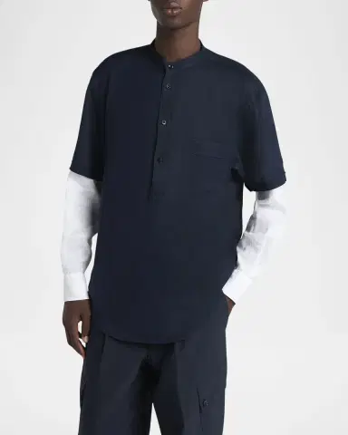 Giorgio Armani Men's Linen Shirt with Sewn-In Long Sleeves | Thumbnail 4