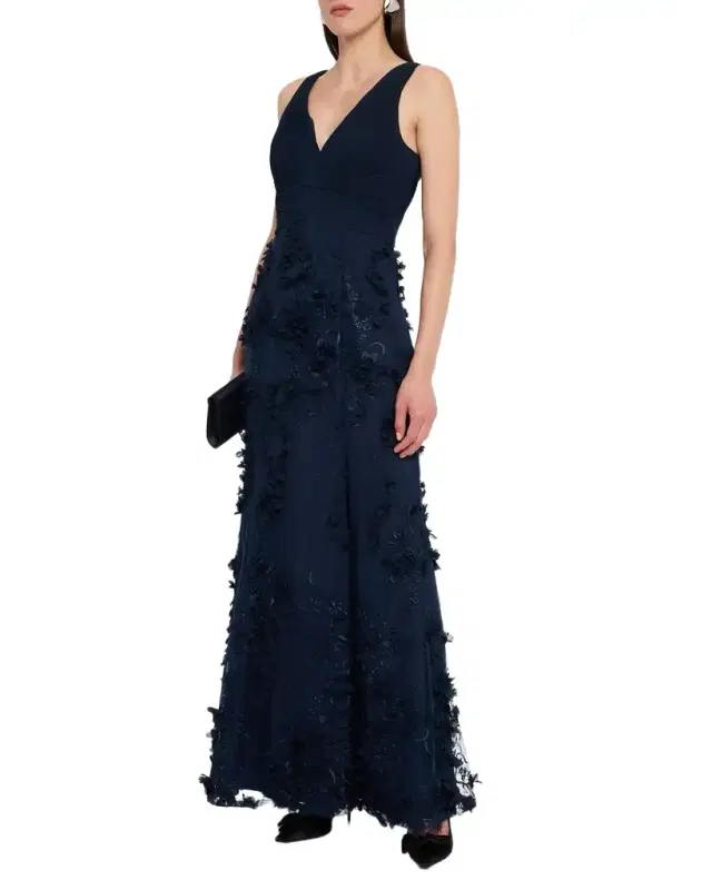 Aidan Mattox Embroidered Floral Applique Gown