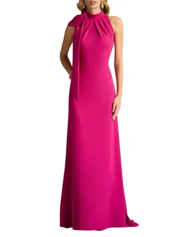 Tadashi Shoji Sleeveless Mock-Neck Bow Gown | Thumbnail 1