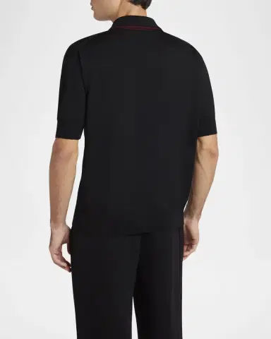 Jil Sander Men's Contrast-Collar Wool Quarter-Zip Polo Shirt | Thumbnail 2 Jil Sander Men's Contrast-Collar Wool Quarter-Zip Polo Shirt | Thumbnail 2