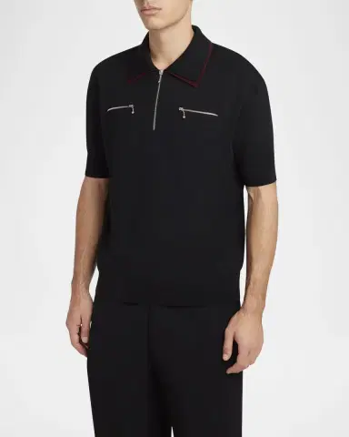 Jil Sander Men's Contrast-Collar Wool Quarter-Zip Polo Shirt | Thumbnail 3 Jil Sander Men's Contrast-Collar Wool Quarter-Zip Polo Shirt | Thumbnail 3