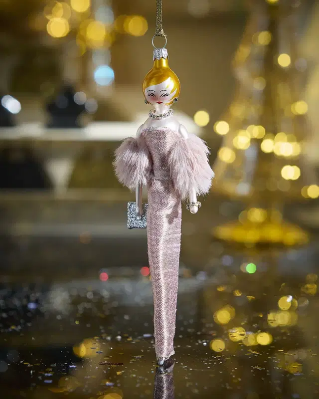 De Carlini Fashionista in Pink Gown Christmas Ornament