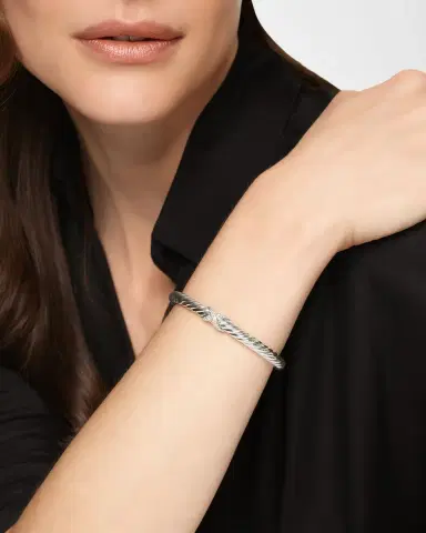 David Yurman Cable Flex X Bracelet with Diamonds in Silver, 6mm | Thumbnail 1 David Yurman Cable Flex X Bracelet with Diamonds in Silver, 6mm | Thumbnail 1