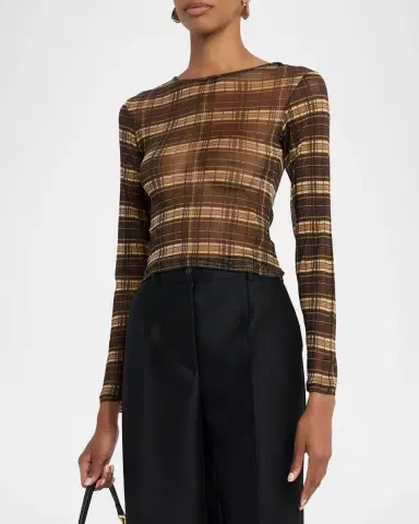 Wynn Hamlyn Plaid Silk-Mesh Long-Sleeve Top | Thumbnail 3 Wynn Hamlyn Plaid Silk-Mesh Long-Sleeve Top | Thumbnail 3