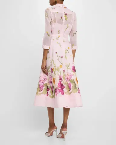Rickie Freeman for Teri Jon Floral-Print Silk Blend Midi Shirtdress | Thumbnail 2