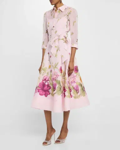 Rickie Freeman for Teri Jon Floral-Print Silk Blend Midi Shirtdress | Thumbnail 3