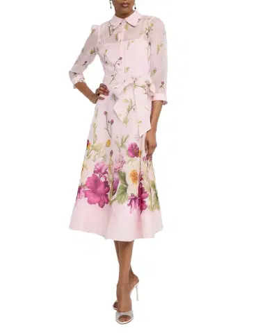 Rickie Freeman for Teri Jon Floral-Print Silk Blend Midi Shirtdress | Thumbnail 1