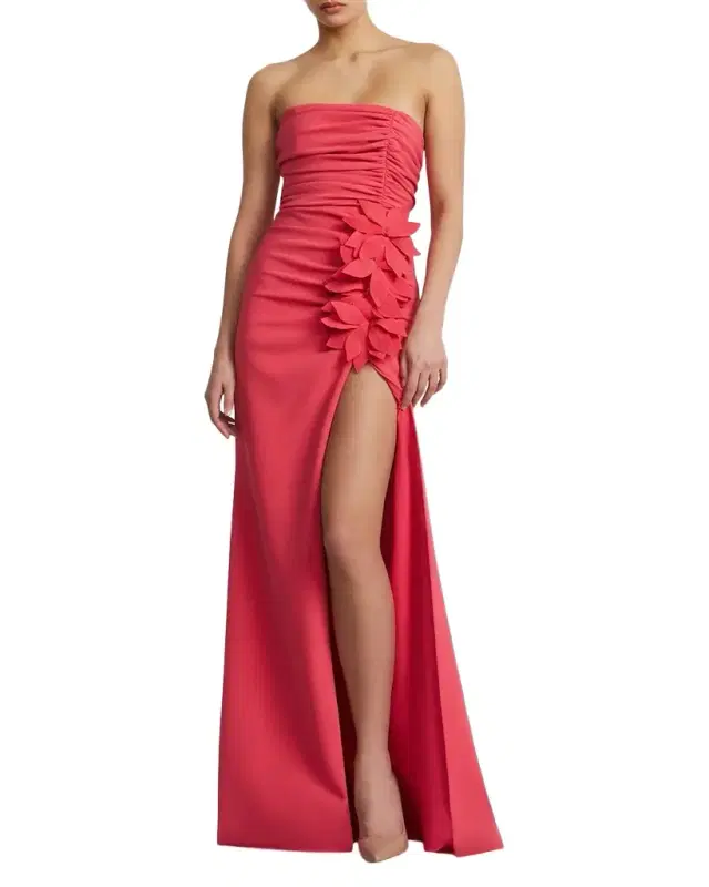 Flower Appliqué Strapless Gown