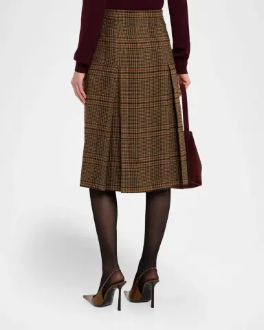 Saint Laurent Jupe Pleated Houndstooth Wool-Blend Midi Skirt | Thumbnail 2