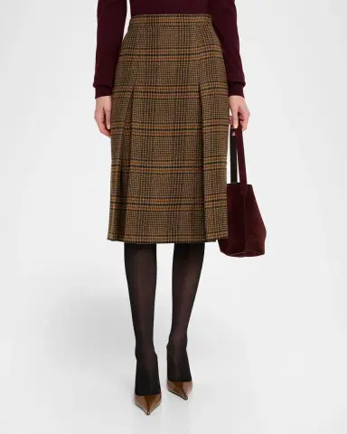 Saint Laurent Jupe Pleated Houndstooth Wool-Blend Midi Skirt | Thumbnail 3