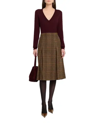 Saint Laurent Jupe Pleated Houndstooth Wool-Blend Midi Skirt | Thumbnail 1