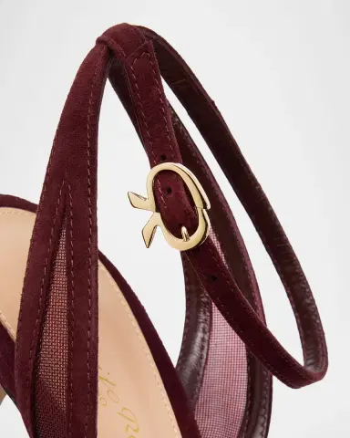 Gianvito Rossi Suede Organza Ankle-Strap Pumps | Thumbnail 4