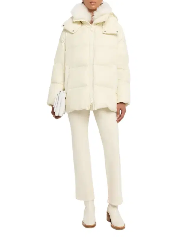 Yves Salomon Down Jacket with Removable Hood & Shearling Trim