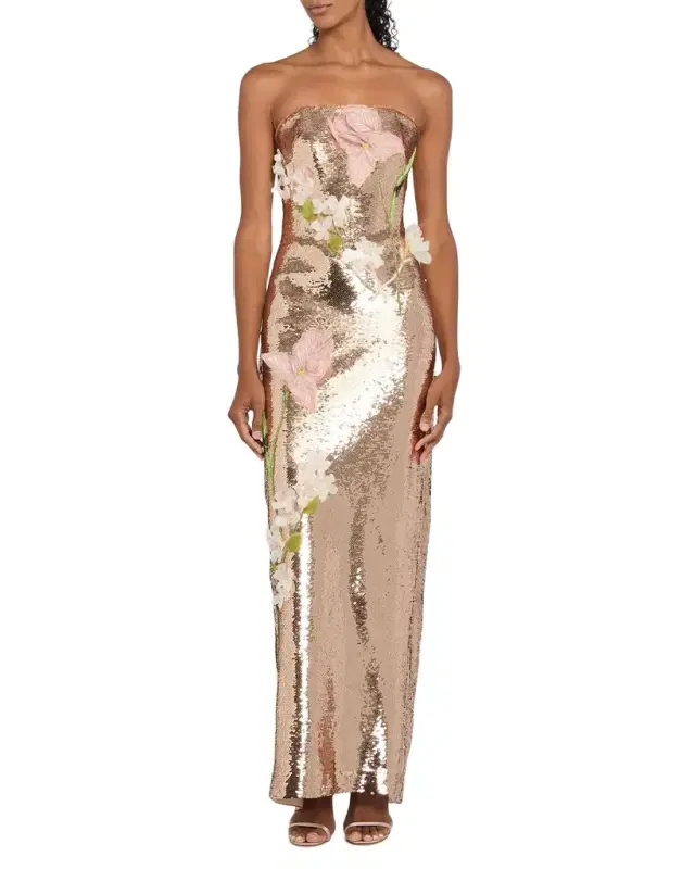 Iris Strapless Sequined Column Gown