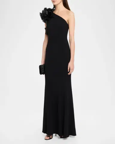 Aidan Mattox One-Shoulder Ruffle Column Gown | Thumbnail 3 Aidan Mattox One-Shoulder Ruffle Column Gown | Thumbnail 3