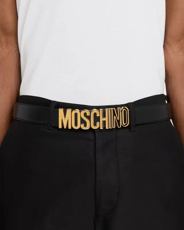 MOSCHINO Men's Lettering Logo Leather Belt, Black