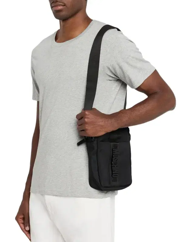 MOSCHINO Men's Logo Canvas Crossbody Bag