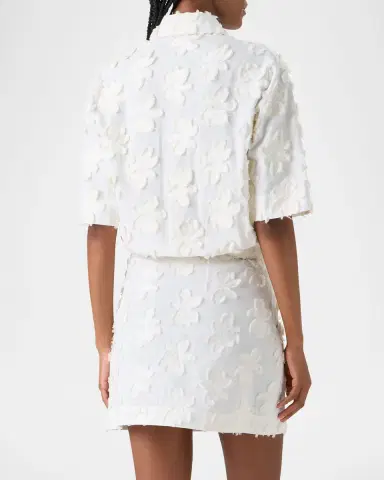Akris punto 3D Flower Jacquard Elbow-Sleeve Button-Down Blouse | Thumbnail 2 Akris punto 3D Flower Jacquard Elbow-Sleeve Button-Down Blouse | Thumbnail 2