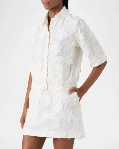 Akris punto 3D Flower Jacquard Elbow-Sleeve Button-Down Blouse | Thumbnail 3 Akris punto 3D Flower Jacquard Elbow-Sleeve Button-Down Blouse | Thumbnail 3