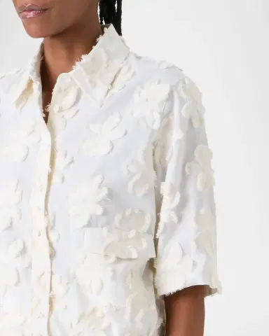 Akris punto 3D Flower Jacquard Elbow-Sleeve Button-Down Blouse | Thumbnail 4 Akris punto 3D Flower Jacquard Elbow-Sleeve Button-Down Blouse | Thumbnail 4