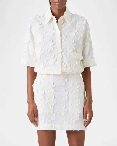 Akris punto 3D Flower Jacquard Elbow-Sleeve Button-Down Blouse | Thumbnail 5 Akris punto 3D Flower Jacquard Elbow-Sleeve Button-Down Blouse | Thumbnail 5