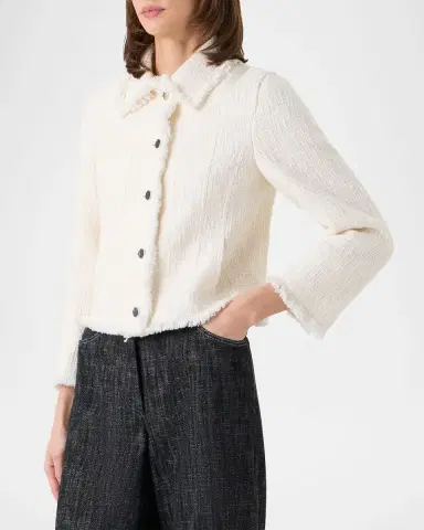 Akris punto Fringed Cotton-Blend Tweed Fitted Short Jacket | Thumbnail 3 Akris punto Fringed Cotton-Blend Tweed Fitted Short Jacket | Thumbnail 3