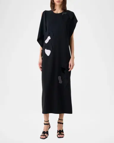 Akris punto Sleeveless Asymmetric Draped Papercut Flower Crepe Midi Dress | Thumbnail 5 Akris punto Sleeveless Asymmetric Draped Papercut Flower Crepe Midi Dress | Thumbnail 5