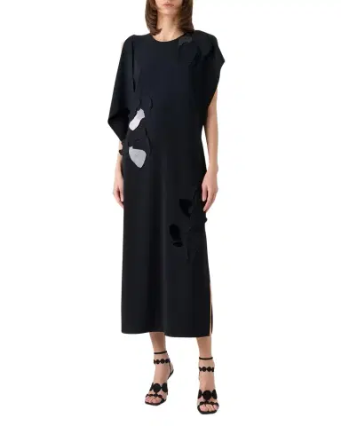 Akris punto Sleeveless Asymmetric Draped Papercut Flower Crepe Midi Dress | Thumbnail 1 Akris punto Sleeveless Asymmetric Draped Papercut Flower Crepe Midi Dress | Thumbnail 1