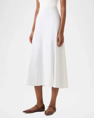 Akris punto High-Waist Front Pleat Stretch Denim Midi Skirt | Thumbnail 2 Akris punto High-Waist Front Pleat Stretch Denim Midi Skirt | Thumbnail 2