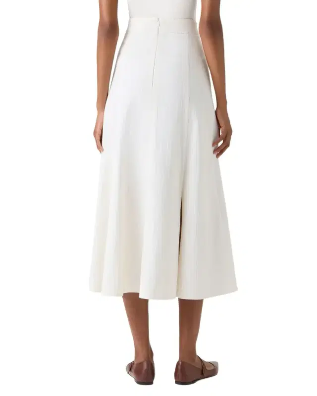 Akris punto High-Waist Front Pleat Stretch Denim Midi Skirt