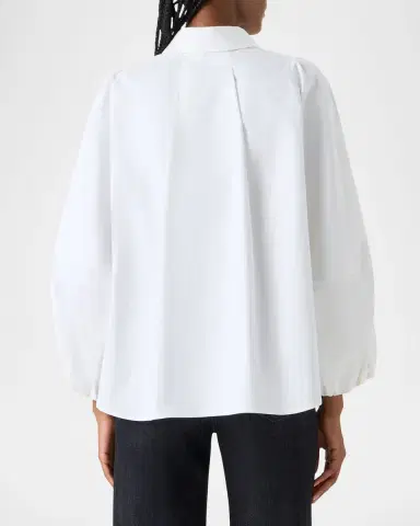 Akris punto Balloon-Sleeve Cotton Satin Button-Down Shirt Blouse | Thumbnail 2 Akris punto Balloon-Sleeve Cotton Satin Button-Down Shirt Blouse | Thumbnail 2