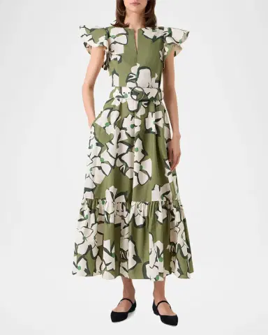 Akris punto Papercut Flower Cotton Ruffle Belted Midi Dress | Thumbnail 3 Akris punto Papercut Flower Cotton Ruffle Belted Midi Dress | Thumbnail 3