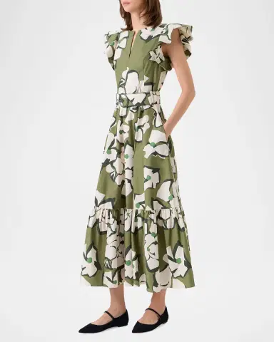 Akris punto Papercut Flower Cotton Ruffle Belted Midi Dress | Thumbnail 5 Akris punto Papercut Flower Cotton Ruffle Belted Midi Dress | Thumbnail 5