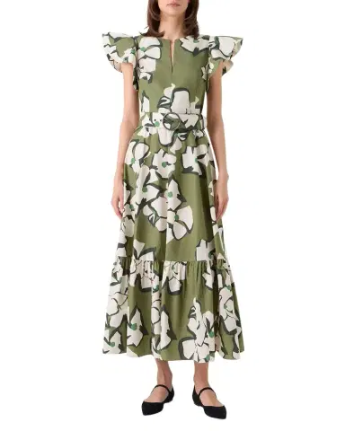 Akris punto Papercut Flower Cotton Ruffle Belted Midi Dress | Thumbnail 1 Akris punto Papercut Flower Cotton Ruffle Belted Midi Dress | Thumbnail 1