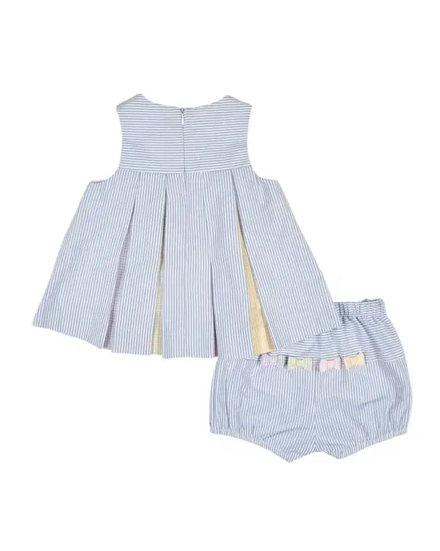 Girl 's Multicolor Seerseersucker Dress & Bloomers Set, Size -18M