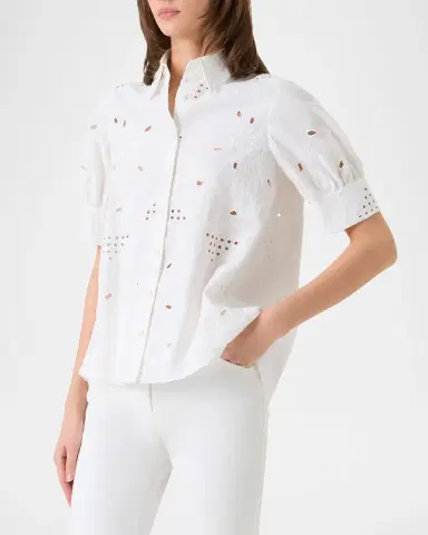 Akris punto Flower Eyelet Embroidered Cotton Poplin Blouse | Thumbnail 3 Akris punto Flower Eyelet Embroidered Cotton Poplin Blouse | Thumbnail 3