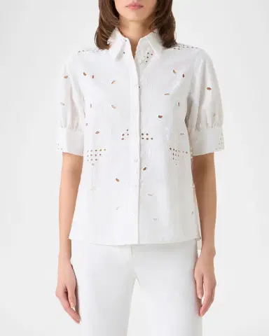 Akris punto Flower Eyelet Embroidered Cotton Poplin Blouse | Thumbnail 5 Akris punto Flower Eyelet Embroidered Cotton Poplin Blouse | Thumbnail 5