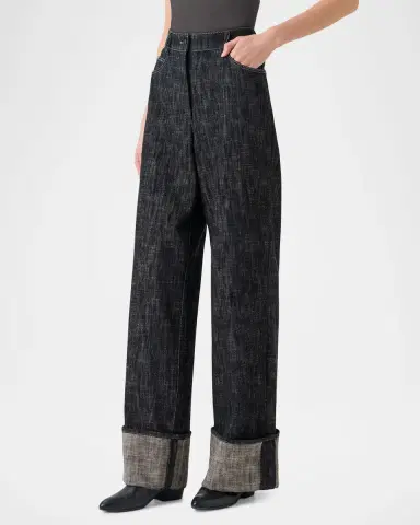 Akris punto Cooper Heavyweight Denim Wide-Leg Cuffed Pants | Thumbnail 2 Akris punto Cooper Heavyweight Denim Wide-Leg Cuffed Pants | Thumbnail 2