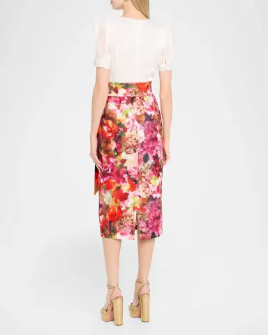 BADGLEY MISCHKA Chiffon and Floral-Print Mikado Midi Sheath Dress | Thumbnail 2 BADGLEY MISCHKA Chiffon and Floral-Print Mikado Midi Sheath Dress | Thumbnail 2