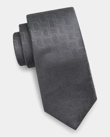Canali Men's Art Deco Silk Tie, Silver | Thumbnail 3 Canali Men's Art Deco Silk Tie, Silver | Thumbnail 3