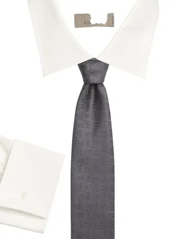 Canali Men's Art Deco Silk Tie, Silver | Thumbnail 1 Canali Men's Art Deco Silk Tie, Silver | Thumbnail 1